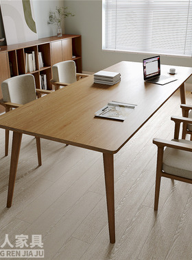 实木大书桌书房一体家用白蜡木长桌E工作台学习办公桌去客厅化桌