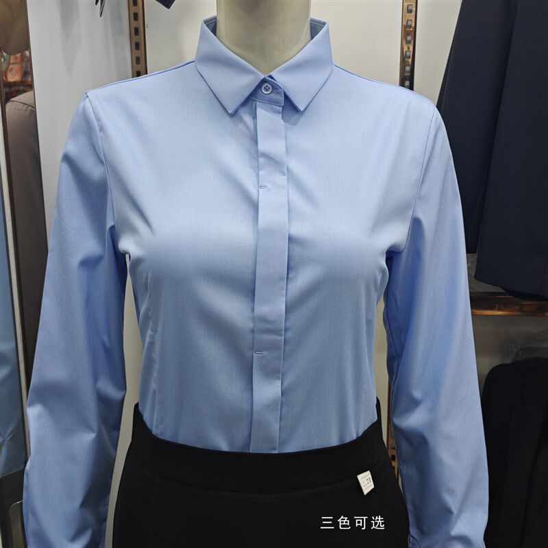 白衬衫女士长袖2j024新款商务条纹春秋内搭职业正装气质衬衣工作