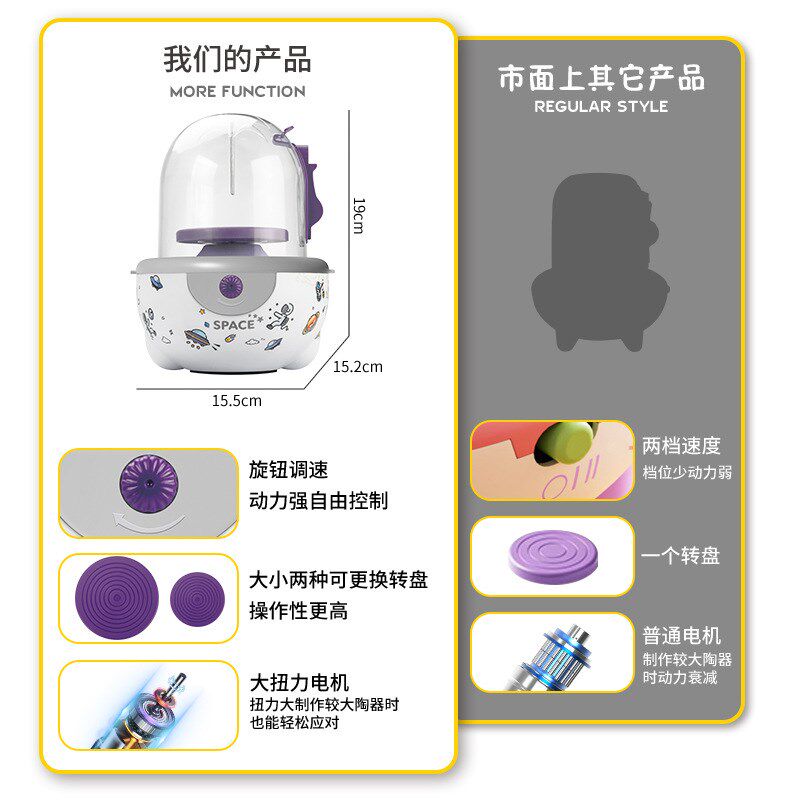 儿童软陶泥免烧免烘烤粘土diy陶泥机电动转盘手工彩绘拉胚陶艺机