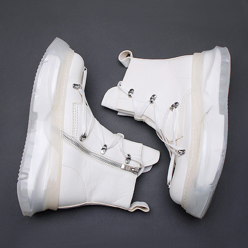 欧美风冬季潮f鞋RO白色高帮鞋男个性五芒星绑带马丁靴厚底增高短