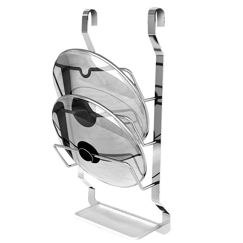 壁挂式锅盖架304不锈钢带接水盘多功能置物架免打孔厨房锅盖架子