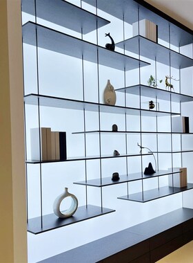 极简书架置物架j铁艺墙上展示架陈列架书柜一字搁板吊架客厅收纳