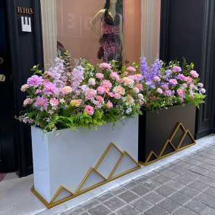 饰门店橱窗X摆放花园造景 仿真玫瑰花混搭花箱咖啡厅餐厅隔断装