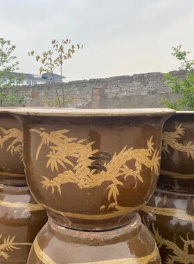龙缸花盆均釉陶土缸粗陶大u口陶瓷特大型家用铁树圆形田园绿植龙