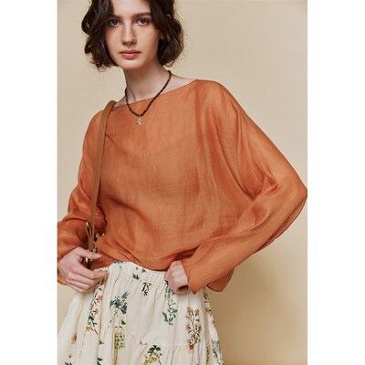 【2片式立裁】1OO%苎麻 小y众设计圆领连身袖宽松显瘦衬衫衬衣女