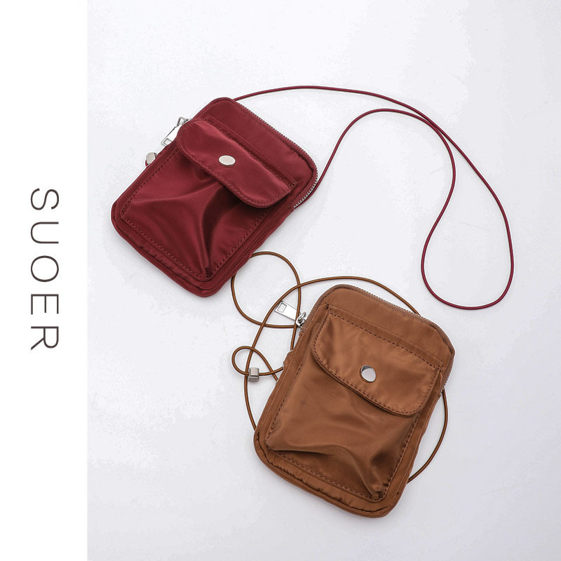 竖款手机包女斜挎迷你小包轻便拉链零钱包简约百搭尼龙帆布小挎包