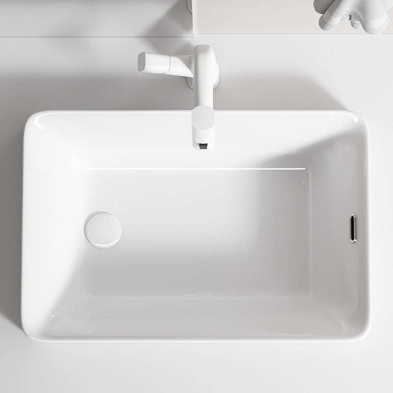 60cm加深半嵌入台上盆家用卫生间洗脸盆侧边下水陶瓷一体盆台中盆