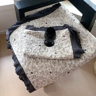 韩式 花边碎花夹M棉加厚双人炕盖可水 全棉绗缝花边床盖三件套法式