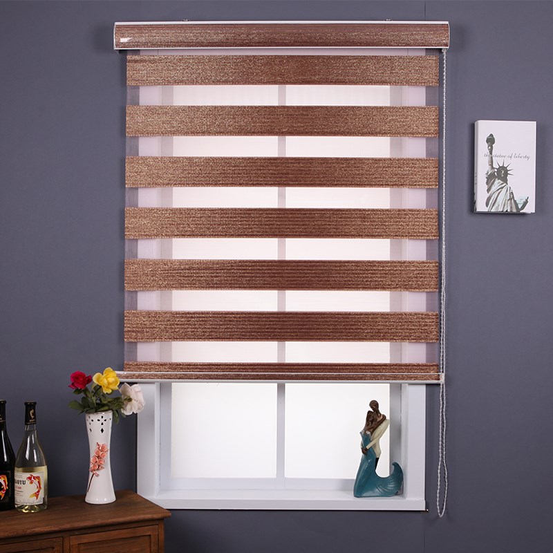 金丝八折柔纱帘双层遮光百叶窗帘卷帘遮光办公室客厅卧室升降窗帘