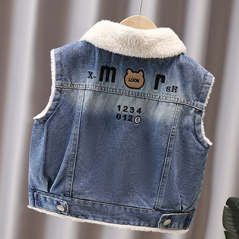 男童牛仔马甲秋冬款加绒加厚儿童冬季坎肩男孩Q宝宝冬装马夹外穿
