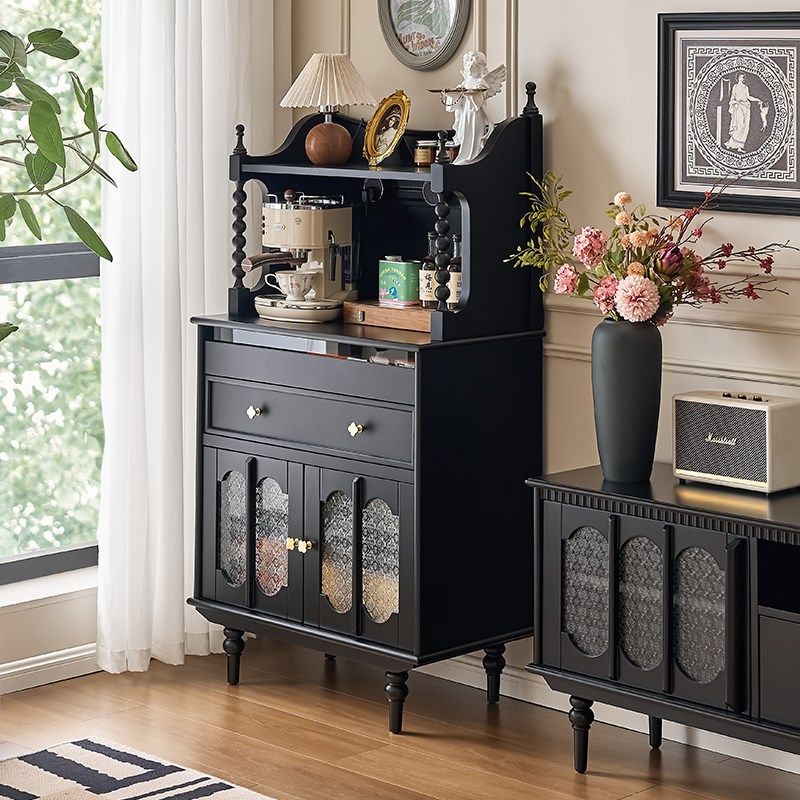 法式实木餐边柜黑色客厅靠墙一体茶水柜中古美式小户型水吧台边柜,住宅家具,餐边柜,淘宝优惠券,粉丝福利购,淘宝优惠卷