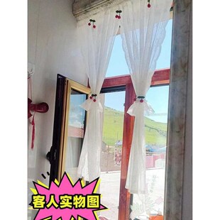 魔术贴蕾丝门帘穿杆式免打孔飘窗帘卧室隔断玄关挂帘橱柜遮挡帘