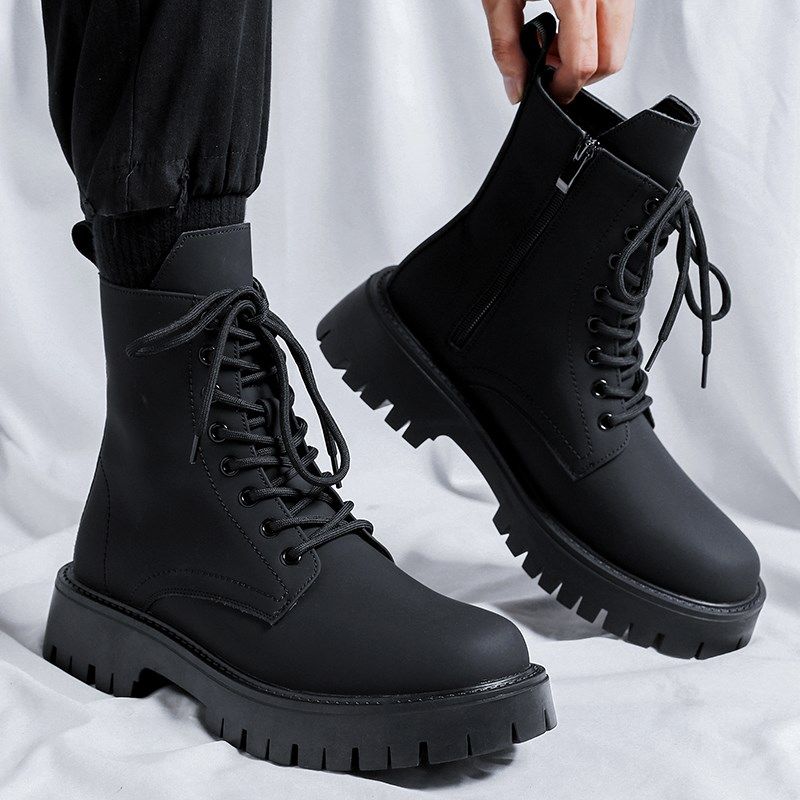 马丁靴男款英伦风厚底增高中筒机车皮靴子男士高级感高帮工装皮鞋