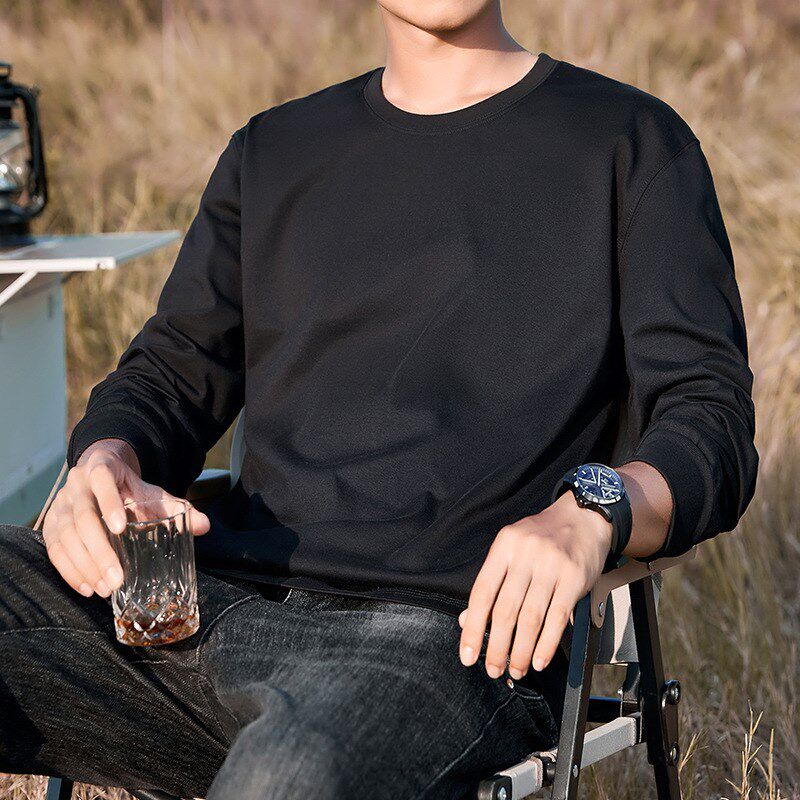 320g重磅显白高级感长袖T恤秋冬男款宽松休闲内搭打底衫潮流