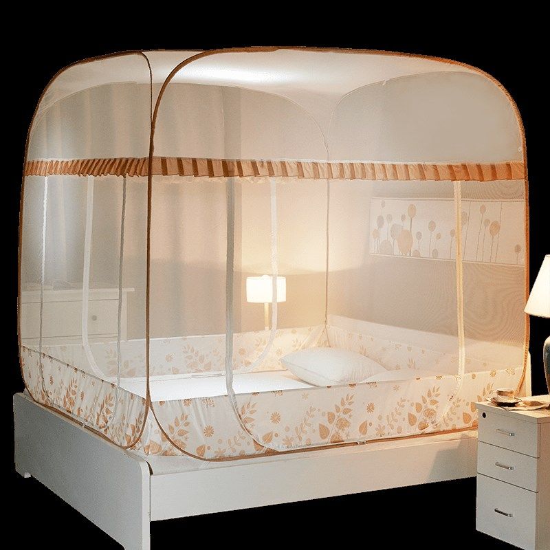 免安装蚊帐蒙古包1.5/1.8m床蚊帐家用三开门方顶折叠有无底1.2米