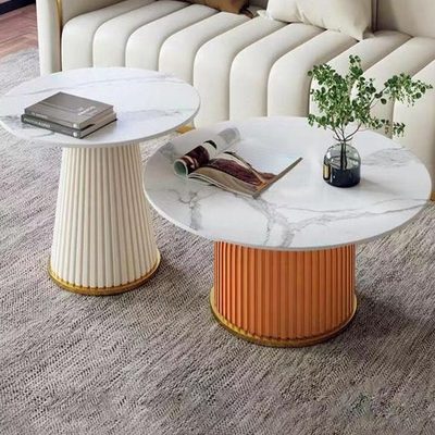轻奢北欧简约现代圆形岩板茶几奶油风组合家用客厅小户型边几创意