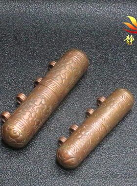 复古纯铜紫铜尼泊尔纯手工嘎乌盒管状长形项坠吊坠挂件挂饰藏饰