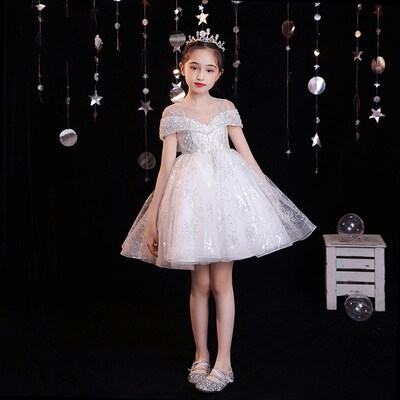 儿童高端公主裙女童蓬蓬纱花童婚纱小女孩钢琴演出服大码礼服生日