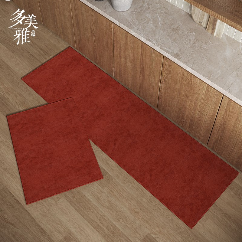 中式厨房地垫结婚家用喜庆仿麻垫防滑耐脏踩脚垫定制红色整铺垫子