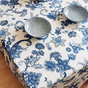 新中式中国风青花瓷桌布布艺复古禅意餐桌茶几布美术画室书法台布