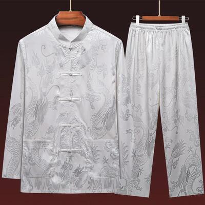 唐装男冰丝长袖套装春夏