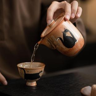 志野仿柴烧手抓壶家用办公防烫泡茶壶单壶 手工绘银陶瓷茶壶日式