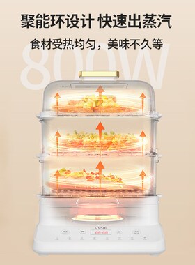 德国谷格GUGE电蒸锅家用三层多功能大容量防干烧可视电蒸箱G765