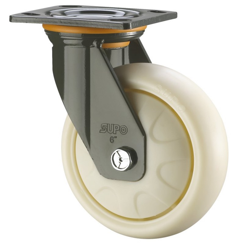 SUPO向荣动力4寸承重型带双刹车白尼龙PP万向脚轮J07-01D-100-122