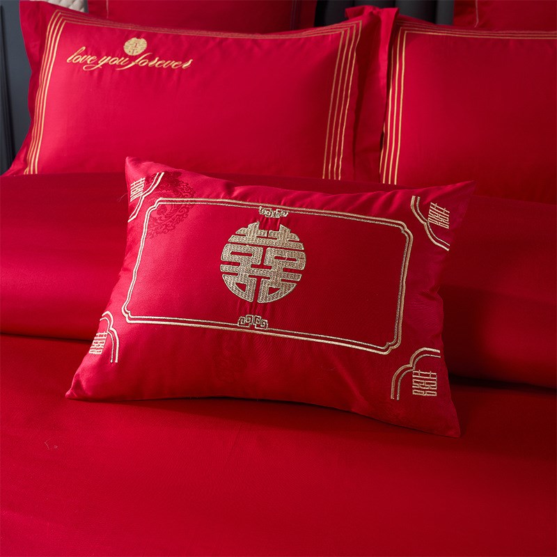 结婚床上用品四件套婚庆红色婚房喜被床单被套被单婚礼欧式大红色