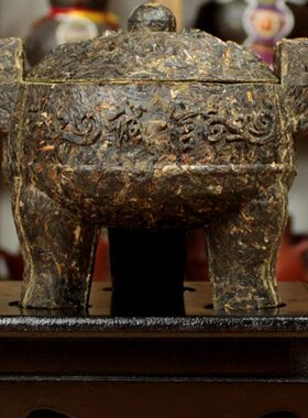 中式普洱工艺茶鼎摆件创意茶雕办公室桌面酒柜装饰品商务开业礼品