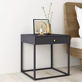 家用床头柜钢制简约床头桌带抽屉收纳黑色钢制铁艺简易床边小桌子