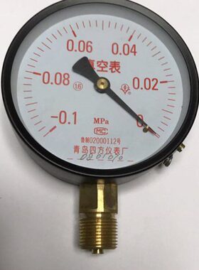 真空表 红色刻度 -0.1-0mpa 外壳直径100mm 10cm 精度1.6级 立式