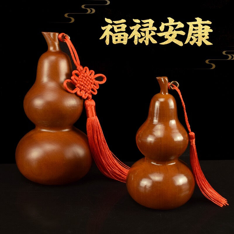 纯桃木葫芦摆件木质实心桃木雕家居工艺品博古架摆件中号款:高约