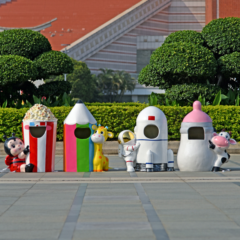 学校卡通垃圾桶雕塑户外园林景观装饰小区商业街广场创意发光摆件