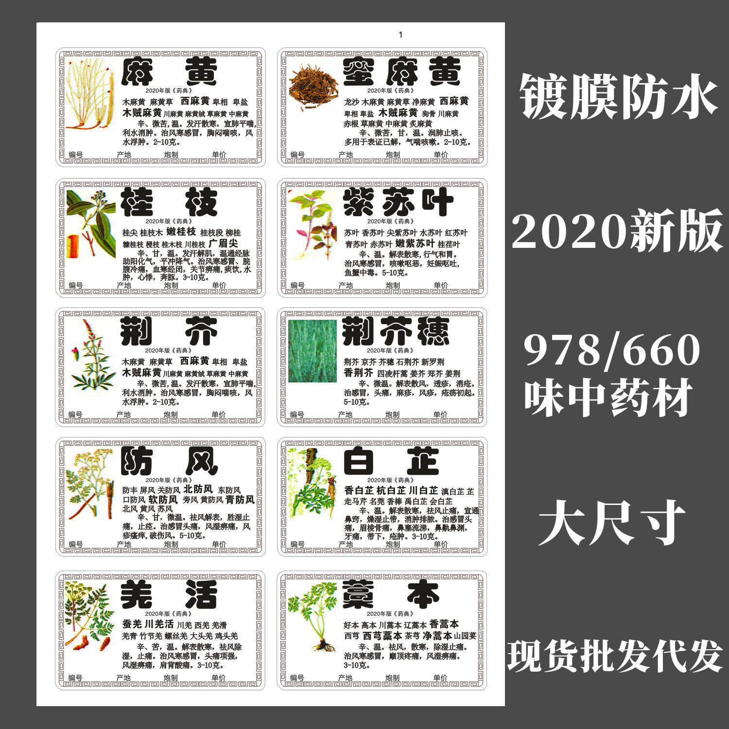 中药名称标签贴规范正名中药柜药名标签