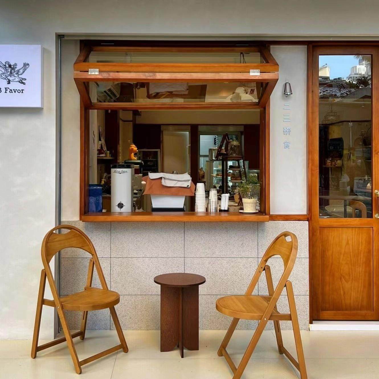 实木门窗定制咖啡店奶茶店蛋糕店上下摺叠窗户左右摺叠窗