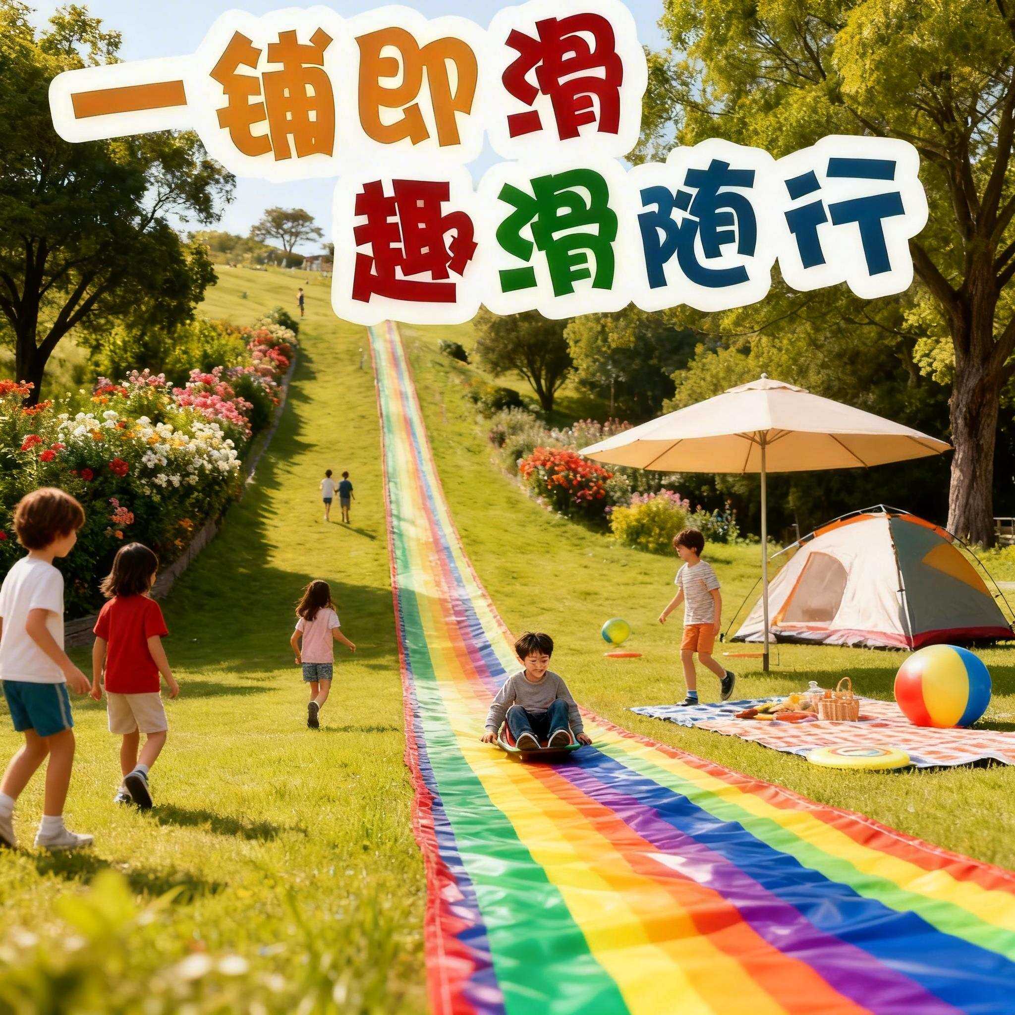 儿童滑溜布草坪滑草布地垫滑滑布户外亲子游戏布幼儿园感统溜溜布