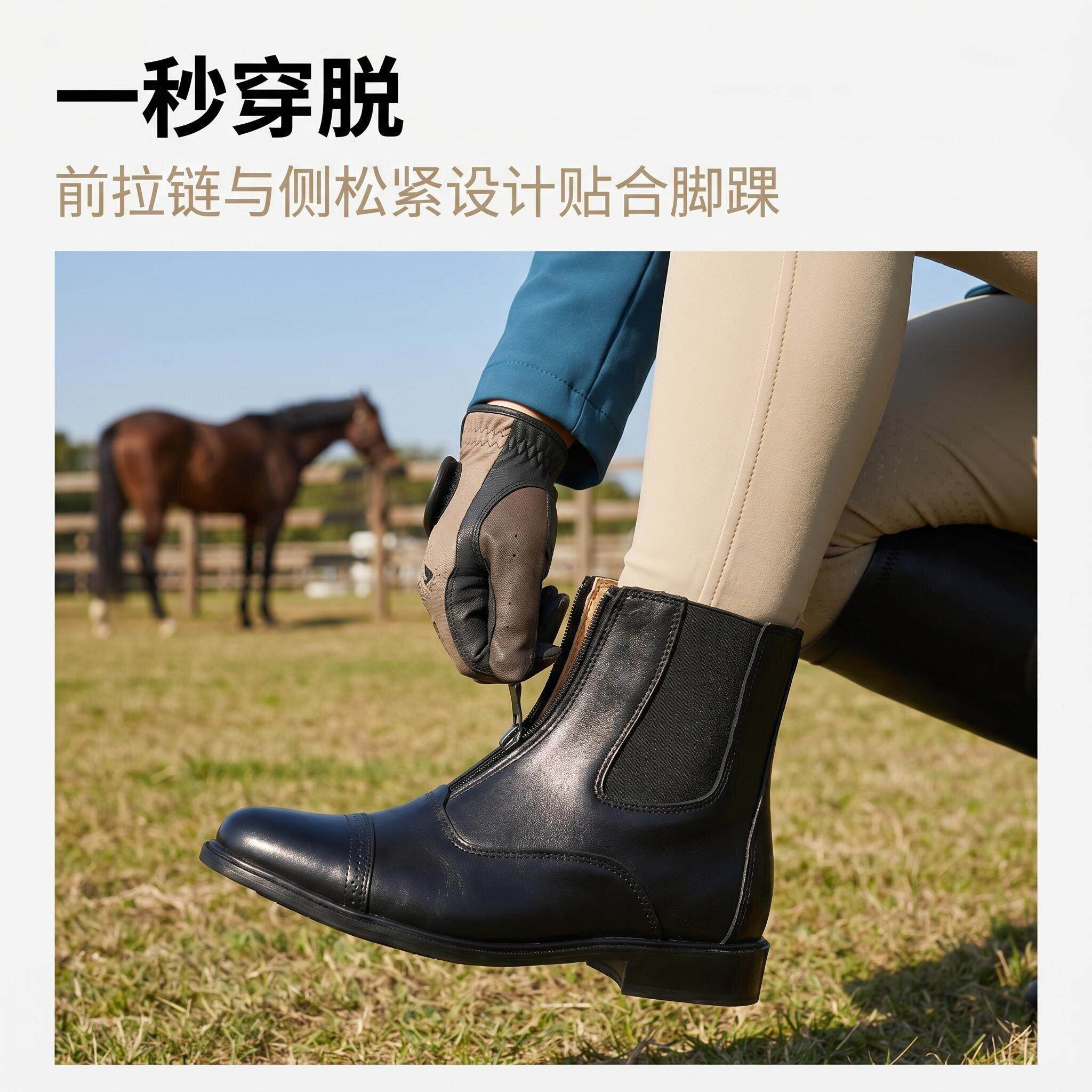 头层牛皮马靴马术儿童男
