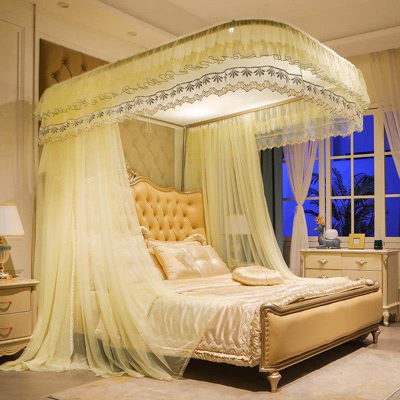 蚊帐家用2025新款导轨u型轨道公主风加密加厚落地支架高级卧室床