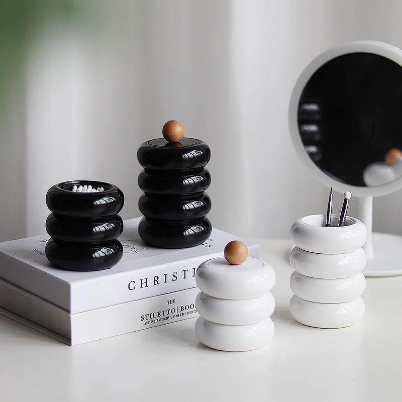 竹白家桌面防尘卸妆棉签收纳盒密胺树脂牙签罐梳妆台化妆品收纳桶,收纳整理,棉签收纳盒/袋,淘宝优惠券,粉丝福利购,淘宝优惠卷