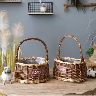田园柳条手持花篮插花礼品篮储物储物篮家庭摄影装饰