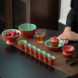 红色功夫茶具套装 送礼 茶杯家用客厅办公室泡茶中式 简约轻奢礼盒装