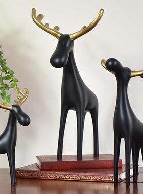 创意简约现代客厅家居艺术装饰品金角鹿树脂玄关动物麋鹿桌面摆件