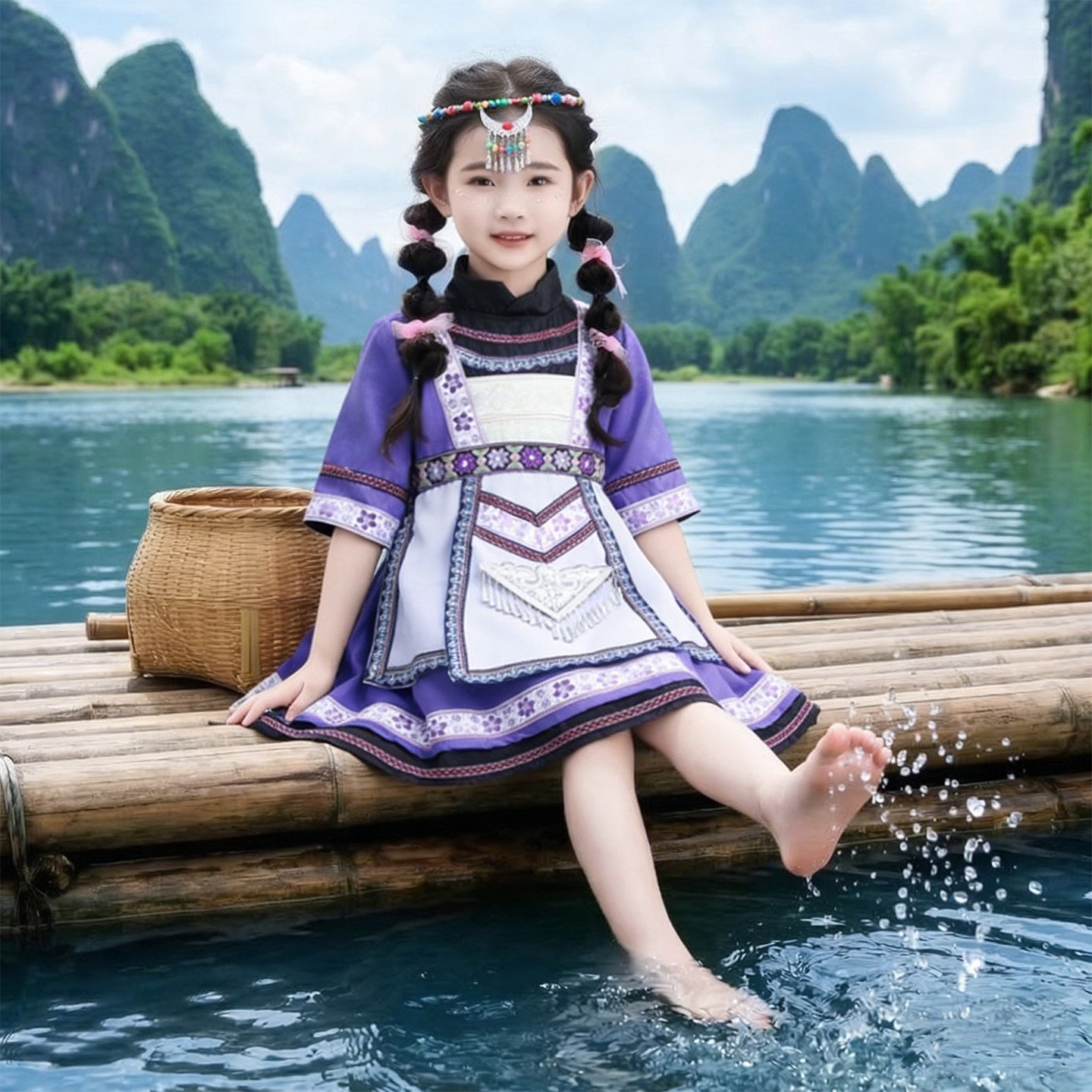 儿童三月三民族服装苗族