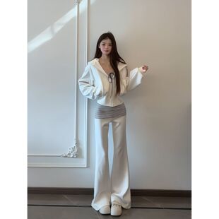 条纹内搭 三件套装 微喇裤 新款 时尚 韩系慵懒风设计感小众卫衣外套
