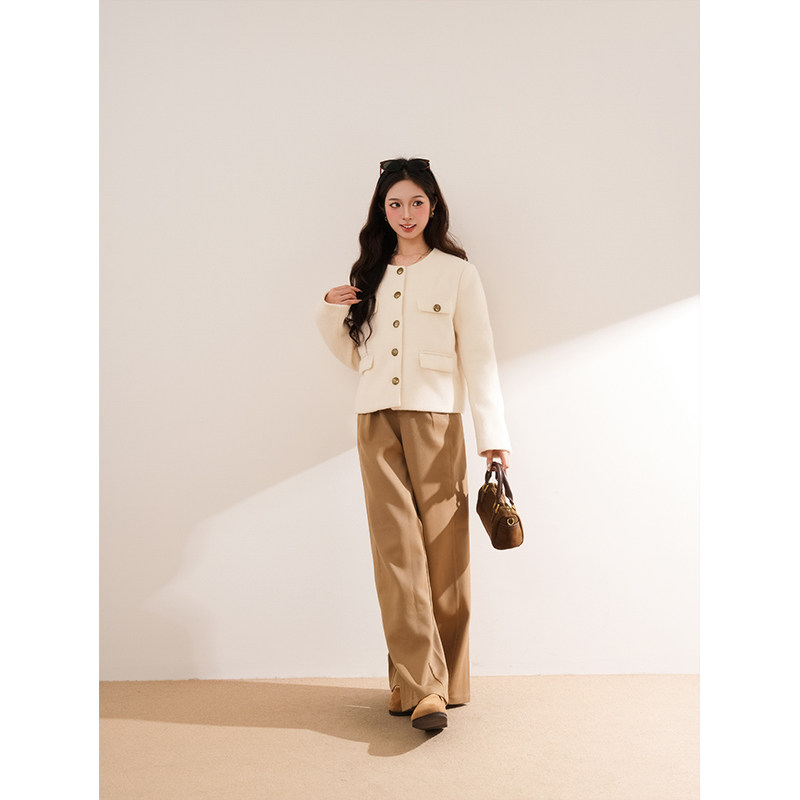 白烟鎏金 秋冬高级感小香外套设计感新款上衣女长裤裤显瘦套装