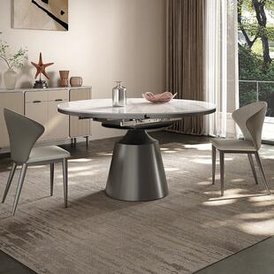 岩板餐桌可伸缩小户型方圆两用折叠2025新款轻奢现代简约家用圆桌