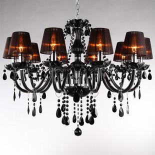 黑色蜡烛吊灯带灯罩黑色水晶吊灯带帽玻璃灯6头8头客厅灯餐厅灯