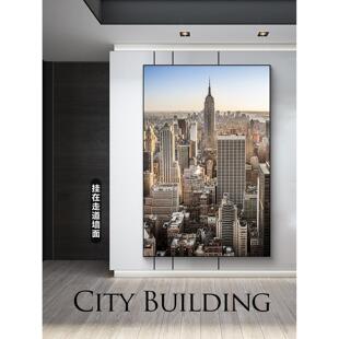 入口入口装饰画纽约垂直现代过道走廊绘画城市建筑摄影地板绘画大