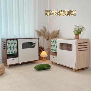 隔臭猫砂盆收纳柜防漏砂走廊式 实木猫厕所铲屎柜子封闭式 宠物家具